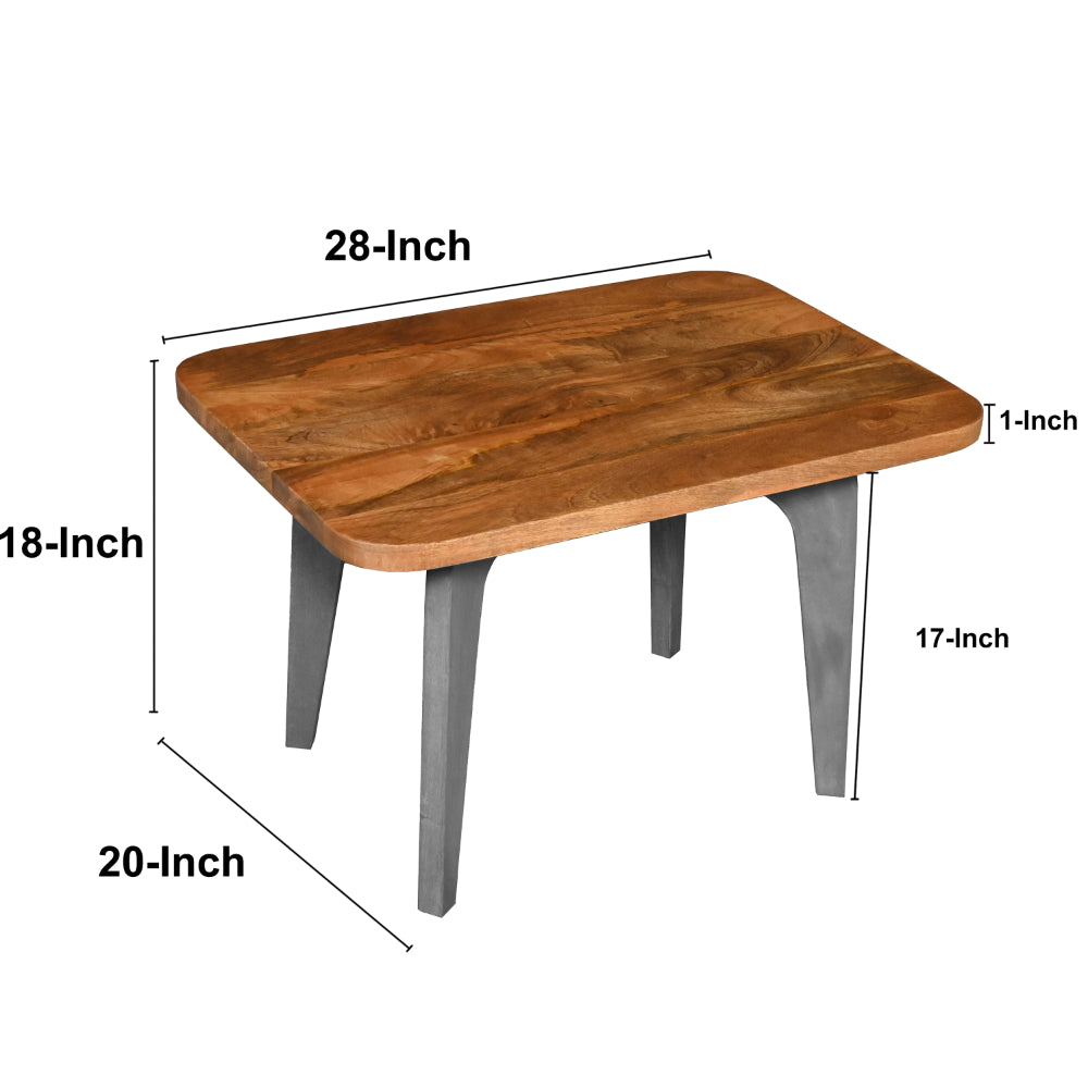 Wade 28 Inch Handcrafted Rectangular Coffee Table, Solid Natural Brown Mango Wood, Inverted U Shape Legs - UPT-274462