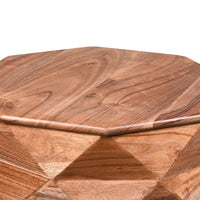 23 Inch Handcrafted Drum Side Accent Table with a Multifaceted Diamond Cut Design, Natural Brown Acacia Wood - UPT-274766