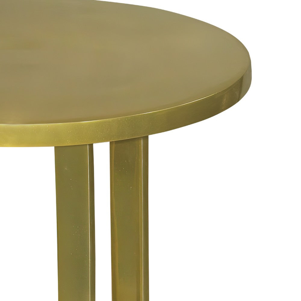 Cyrus 18 Inch Round Accent Side Table, Cast Aluminum, Arched Cut Out Frame, Brass - UPT-274819