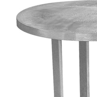 Cyrus 18 Inch Round Accent Side Table, Textured Top, Cast Aluminum, Arched Cut Out, Glossy Silver - UPT-274820