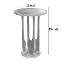 Cyrus 18 Inch Round Accent Side Table, Textured Top, Cast Aluminum, Arched Cut Out, Glossy Silver - UPT-274820