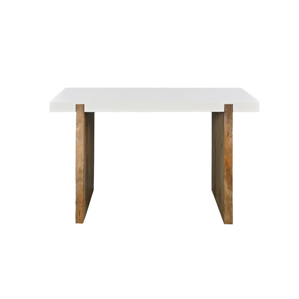 Kerry 48 Inch Rectangular Mango Wood Console Table, Sled Base, Glossy White, Natural Brown - UPT-276362