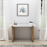 Kerry 48 Inch Rectangular Mango Wood Console Table, Sled Base, Glossy White, Natural Brown - UPT-276362