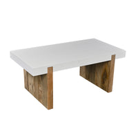 Kerry 38 Inch Mango Wood Coffee Table, Rectangular, Sled Base, Glossy White, Natural Brown - UPT-276364