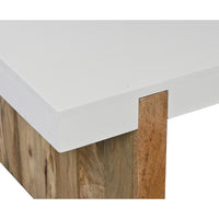 Kerry 38 Inch Mango Wood Coffee Table, Rectangular, Sled Base, Glossy White, Natural Brown - UPT-276364