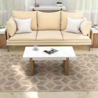 Kerry 38 Inch Mango Wood Coffee Table, Rectangular, Sled Base, Glossy White, Natural Brown - UPT-276364