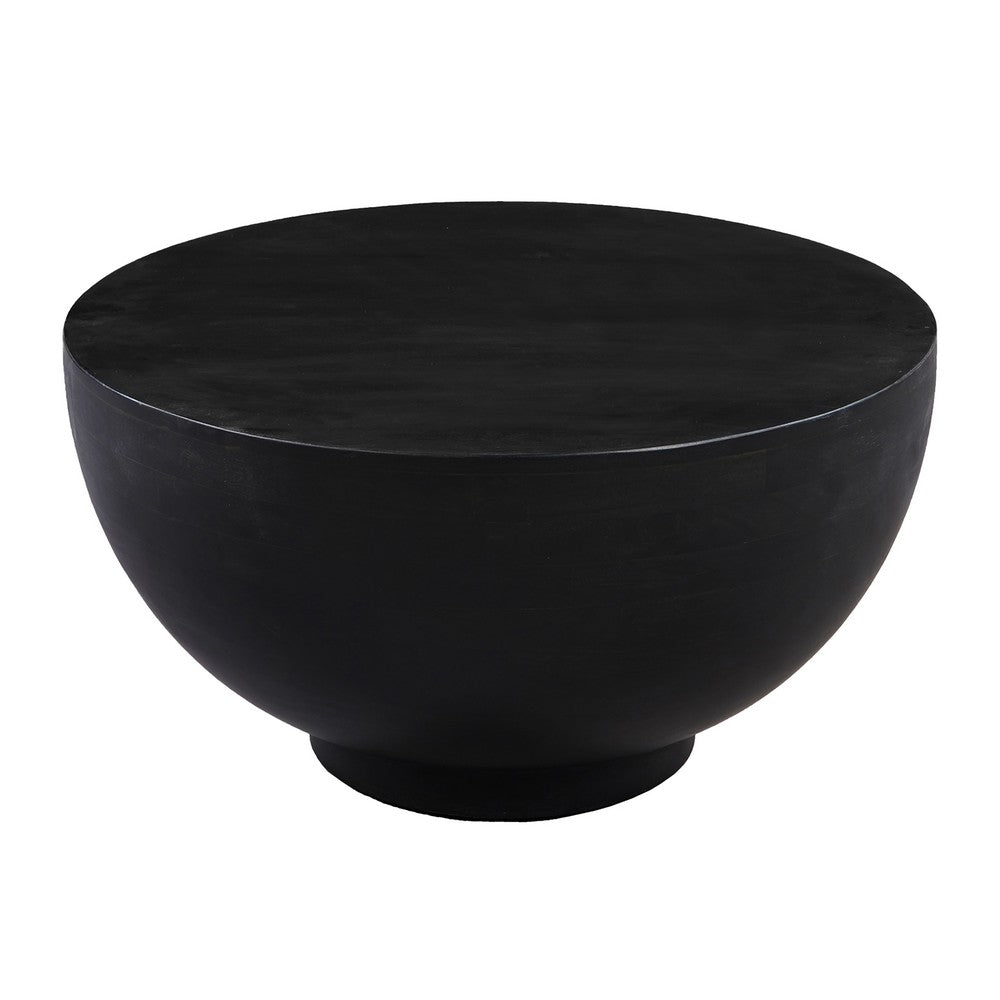 30 Inch Modern Art Coffee Table, Round Drum Shape, Solid Mango Wood, Matte Black - UPT-276366