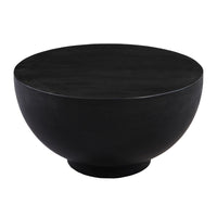 30 Inch Modern Art Coffee Table, Round Drum Shape, Solid Mango Wood, Matte Black - UPT-276366