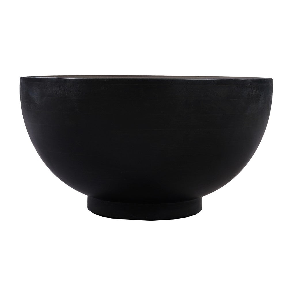 30 Inch Modern Art Coffee Table, Round Drum Shape, Solid Mango Wood, Matte Black - UPT-276366