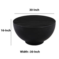 30 Inch Modern Art Coffee Table, Round Drum Shape, Solid Mango Wood, Matte Black - UPT-276366