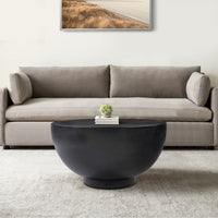 30 Inch Modern Art Coffee Table, Round Drum Shape, Solid Mango Wood, Matte Black - UPT-276366