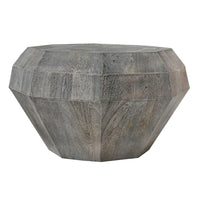 30 Inch Modern Art Coffee Table, 3D Diamond Shape, Solid Mango Wood, Weathered Gray - UPT-276367