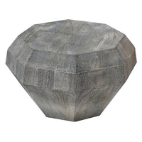 30 Inch Modern Art Coffee Table, 3D Diamond Shape, Solid Mango Wood, Weathered Gray - UPT-276367