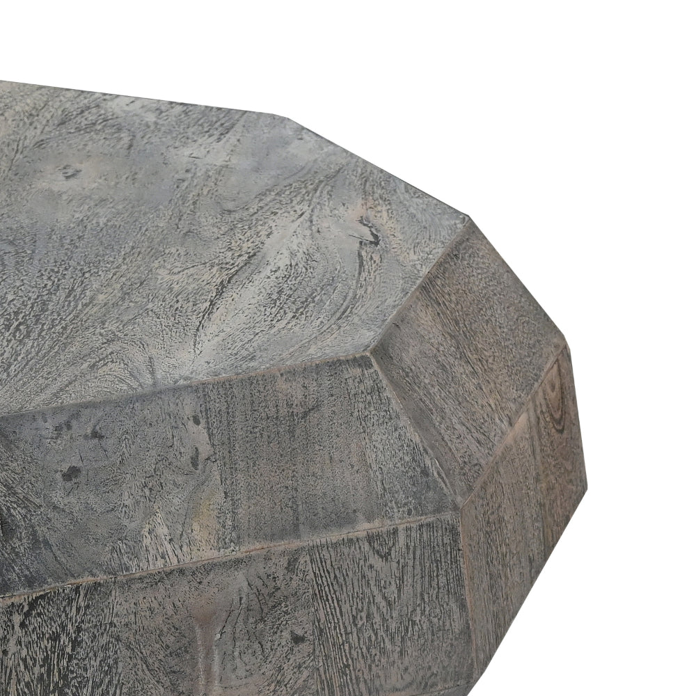 30 Inch Modern Art Coffee Table, 3D Diamond Shape, Solid Mango Wood, Weathered Gray - UPT-276367