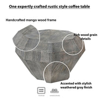 30 Inch Modern Art Coffee Table, 3D Diamond Shape, Solid Mango Wood, Weathered Gray - UPT-276367