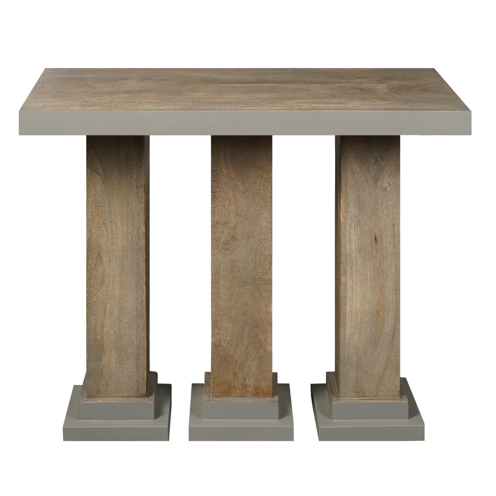 35 Inch Handcrafted Console Table, Solid Mango Wood with Pillar Style Legs in Rustic Brown Finish - UPT-276368