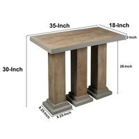 35 Inch Handcrafted Console Table, Solid Mango Wood with Pillar Style Legs in Rustic Brown Finish - UPT-276368