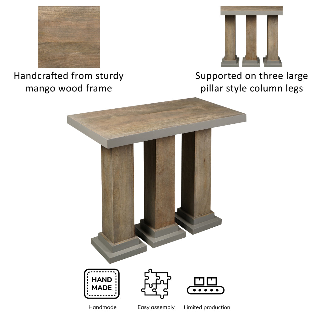 35 Inch Handcrafted Console Table, Solid Mango Wood with Pillar Style Legs in Rustic Brown Finish - UPT-276368