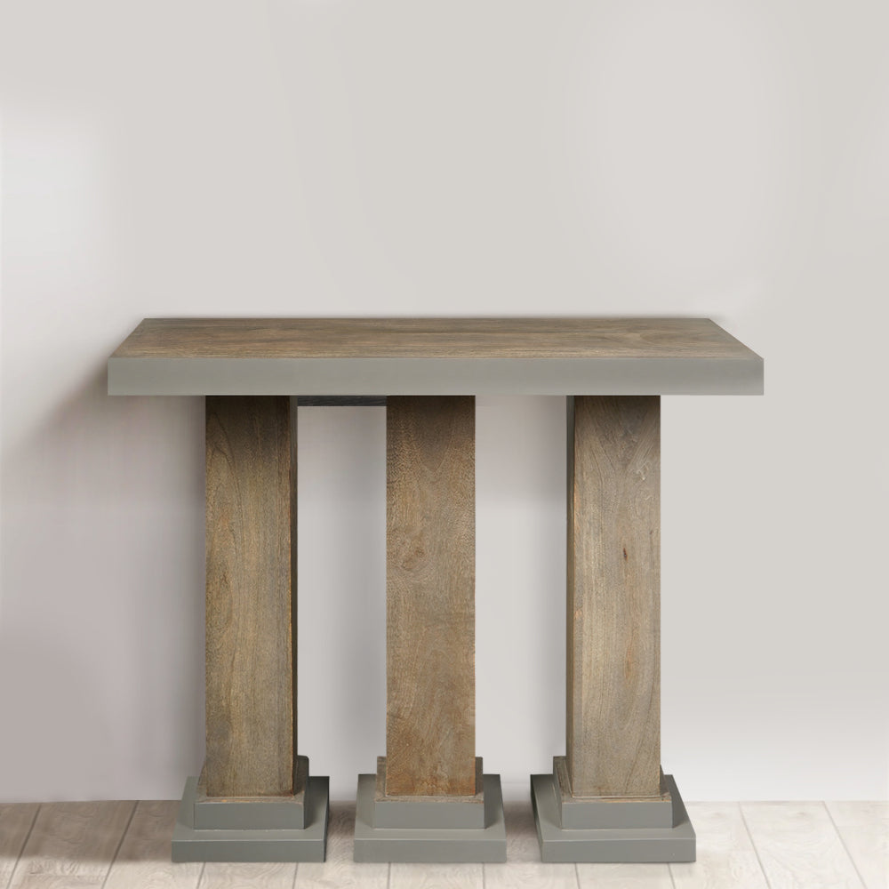 35 Inch Handcrafted Console Table, Solid Mango Wood with Pillar Style Legs in Rustic Brown Finish - UPT-276368