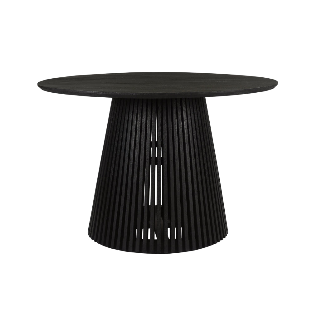 Ridge 47 Inch Handcrafted Mango Wood Round Dining Table, Slatted Flared Base, Black - UPT-276560