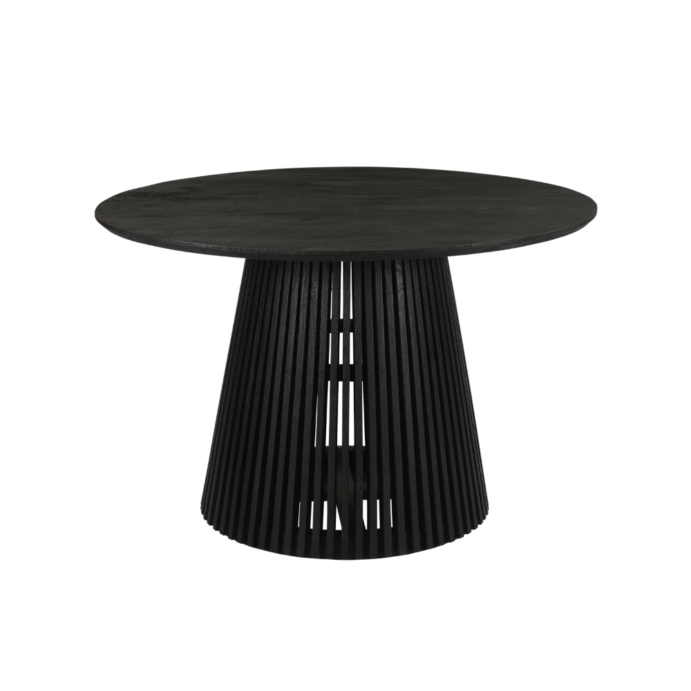 Ridge 47 Inch Handcrafted Mango Wood Round Dining Table, Slatted Flared Base, Black - UPT-276560