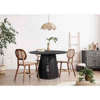 Ridge 47 Inch Handcrafted Mango Wood Round Dining Table, Slatted Flared Base, Black - UPT-276560