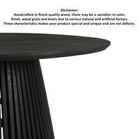 Ridge 47 Inch Handcrafted Mango Wood Round Dining Table, Slatted Flared Base, Black - UPT-276560