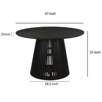 Ridge 47 Inch Handcrafted Mango Wood Round Dining Table, Slatted Flared Base, Black - UPT-276560