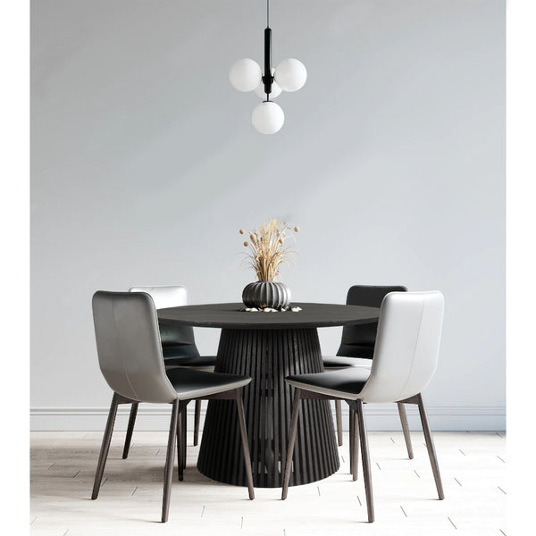 Ridge 47 Inch Handcrafted Mango Wood Round Dining Table, Slatted Flared Base, Black - UPT-276560