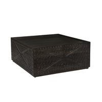 38 Inch Handcrafted Mango Wood Square Coffee Table, Artisanal Carved Mesh Base, Black - UPT-276562