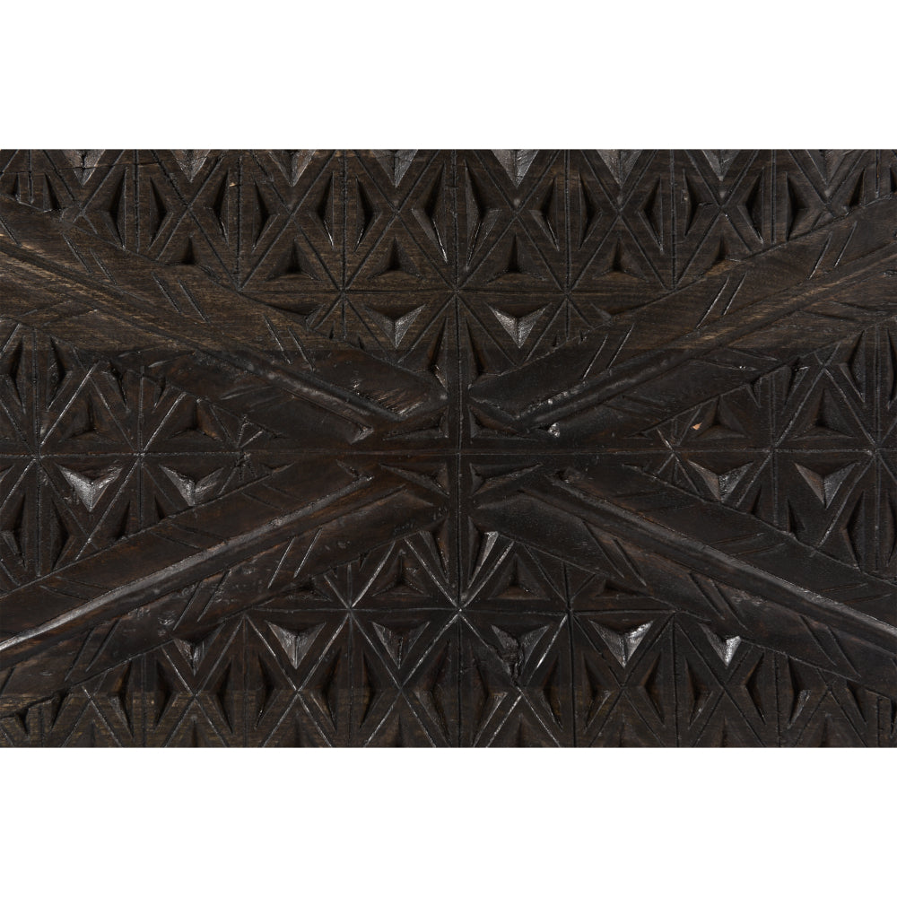 38 Inch Handcrafted Mango Wood Square Coffee Table, Artisanal Carved Mesh Base, Black - UPT-276562