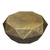 36 Inch Diamond Shape Drum Coffee Table, Octagon Top, Faceted Textured Sides, Aluminum, Antique Brass - UPT-276797