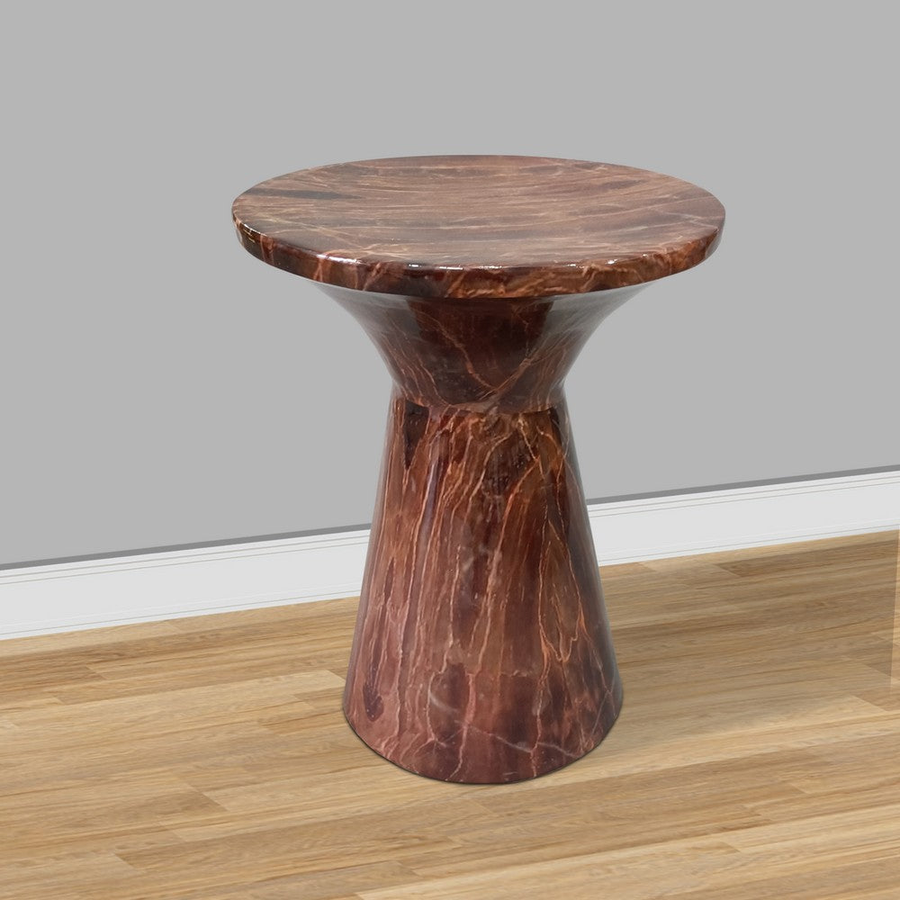 21 Inch Round Side Accent Table, Aluminum Sheet, Enamel Coating, Dark Brown - UPT-276798