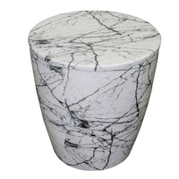 16 Inch Round Accent Side Table, Aluminum Sheet, Faux Marble, Enamel Coating, White - UPT-276799