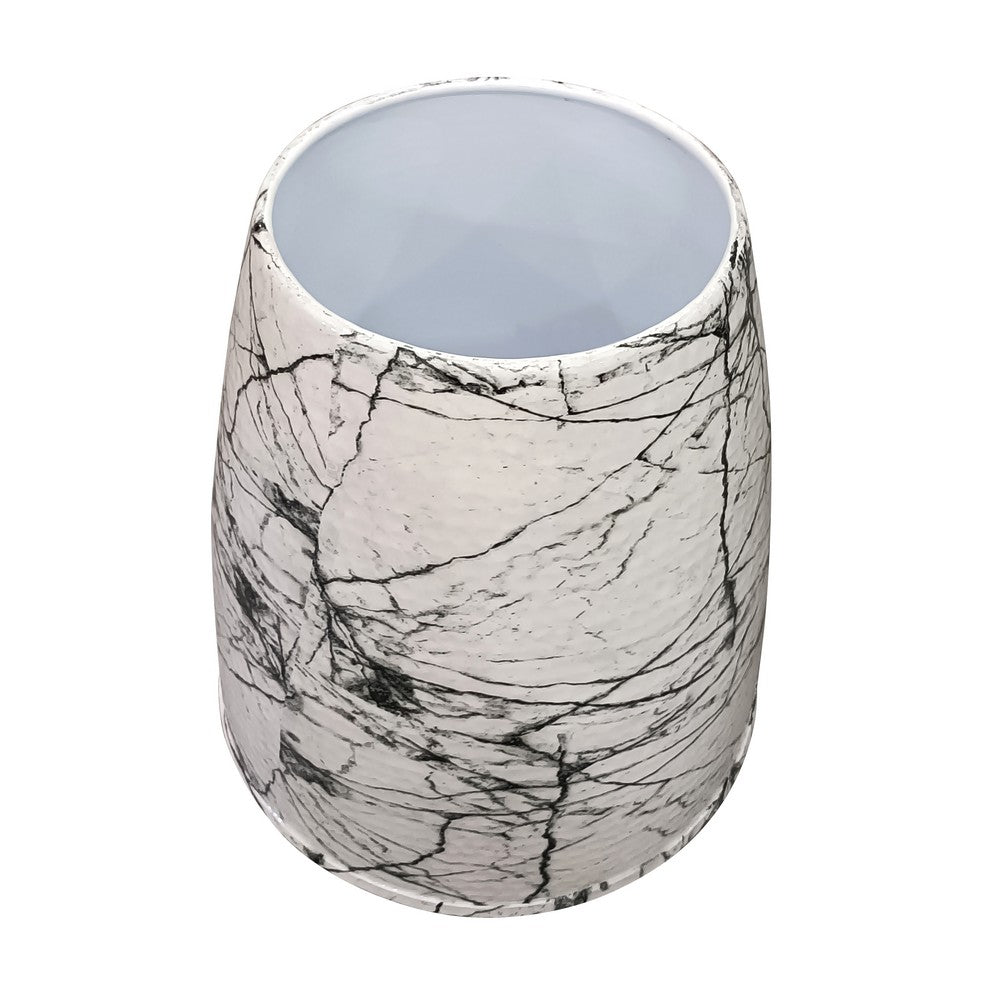 16 Inch Round Accent Side Table, Aluminum Sheet, Faux Marble, Enamel Coating, White - UPT-276799