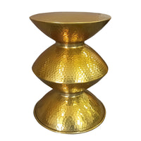 21 Inch Round Aluminum Side End Table, Hammered Embossed Metal Surface, Turned Pedestal Base, Gold Brass Finish - UPT-276800