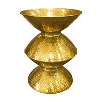 21 Inch Round Aluminum Side End Table, Hammered Embossed Metal Surface, Turned Pedestal Base, Gold Brass Finish - UPT-276800