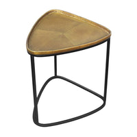 19 Inch Aluminum Side End Table, Iron Frame, Guitar Pick Shaped Top, Antique Brass, Black - UPT-276801