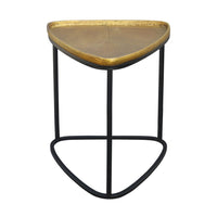 19 Inch Aluminum Side End Table, Iron Frame, Guitar Pick Shaped Top, Antique Brass, Black - UPT-276801