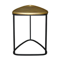 19 Inch Aluminum Side End Table, Iron Frame, Guitar Pick Shaped Top, Antique Brass, Black - UPT-276801