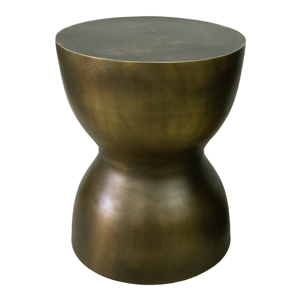 17 Inch Round End Accent Table, Cast Aluminum, Hourglass Shape, Antique Brass, Black - UPT-276803
