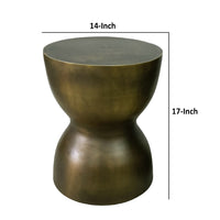 17 Inch Round End Accent Table, Cast Aluminum, Hourglass Shape, Antique Brass, Black - UPT-276803