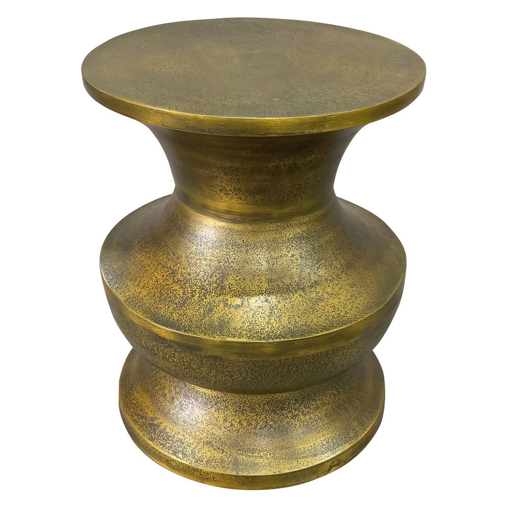 18 Inch Round Accent Side End Table, Turned Pedestal Base, Aluminum, Antique Gold Brass - UPT-276804