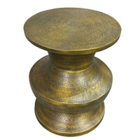 18 Inch Round Accent Side End Table, Turned Pedestal Base, Aluminum, Antique Gold Brass - UPT-276804