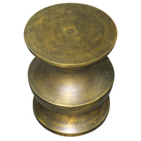 18 Inch Round Accent Side End Table, Turned Pedestal Base, Aluminum, Antique Gold Brass - UPT-276804