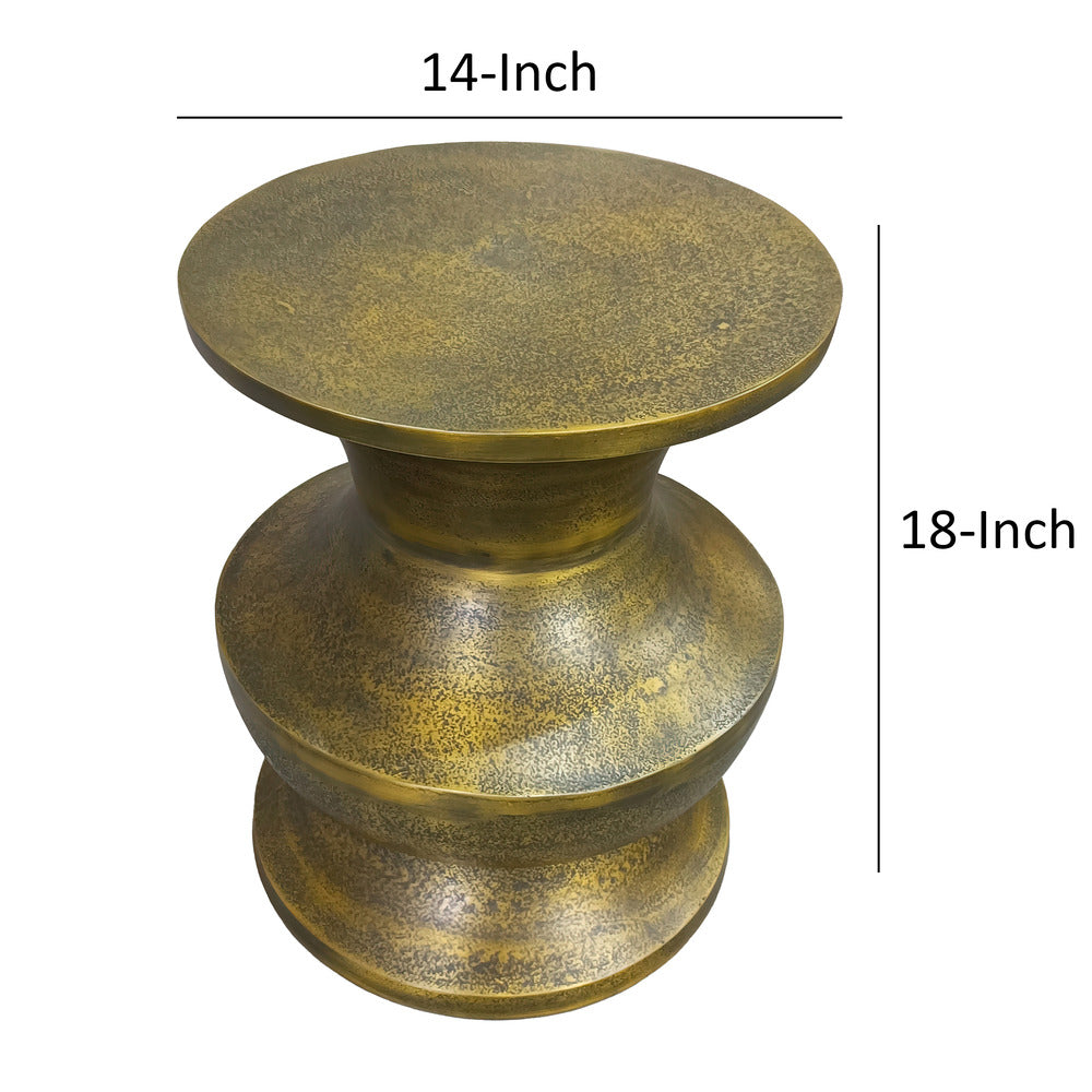 18 Inch Round Accent Side End Table, Turned Pedestal Base, Aluminum, Antique Gold Brass - UPT-276804