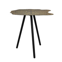 16 Inch Iron Accent End Table, Abstract Tabletop, Artisanal Engravings, Antique Brass, Black - UPT-276806