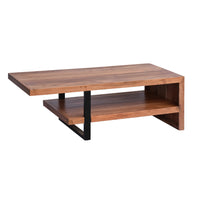 52 Inch Handcrafted Live Edge Coffee Table,  Black Iron Frame, Brown Acacia Wood - UPT-276812