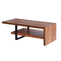 52 Inch Handcrafted Live Edge Coffee Table,  Black Iron Frame, Brown Acacia Wood - UPT-276812