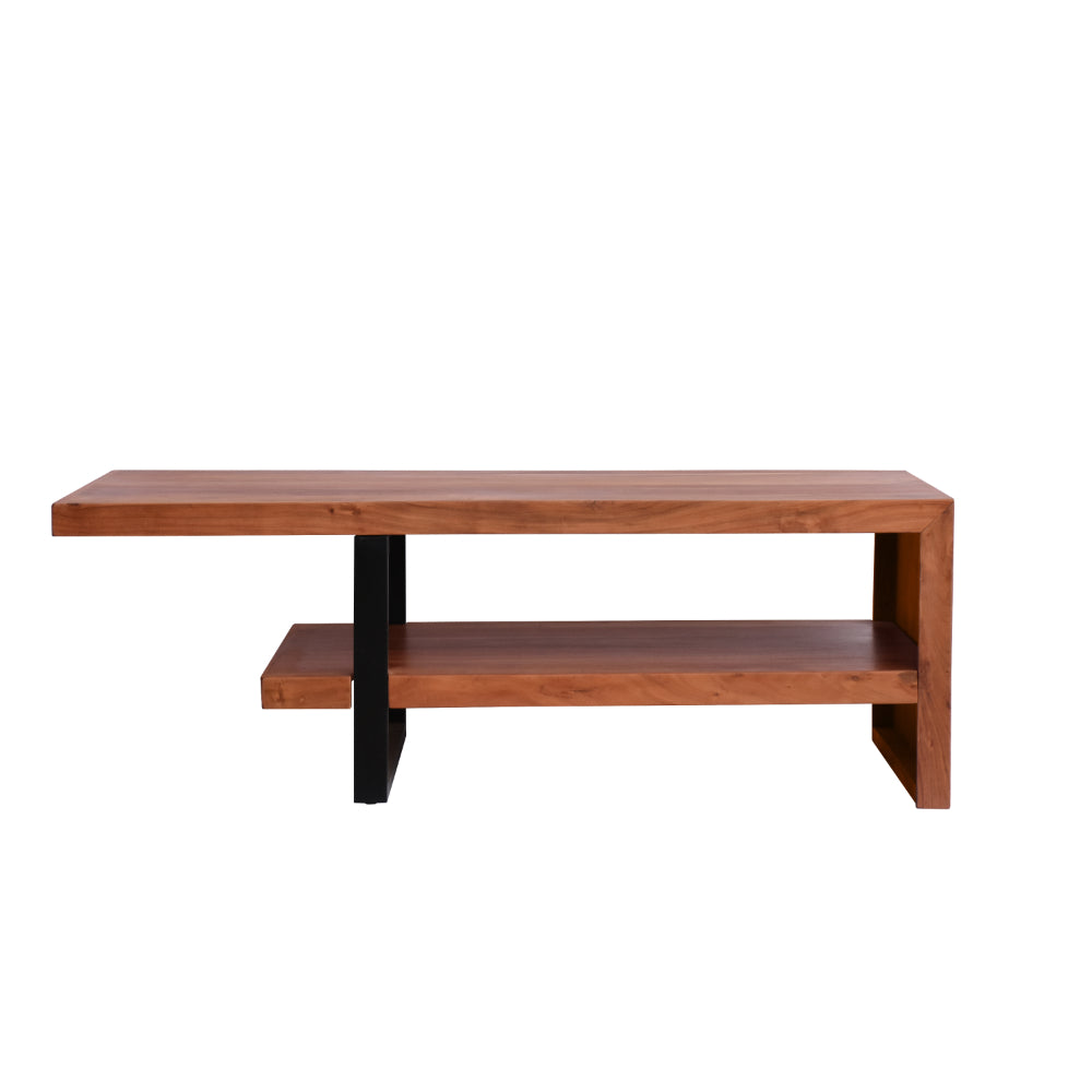 52 Inch Handcrafted Live Edge Coffee Table,  Black Iron Frame, Brown Acacia Wood - UPT-276812